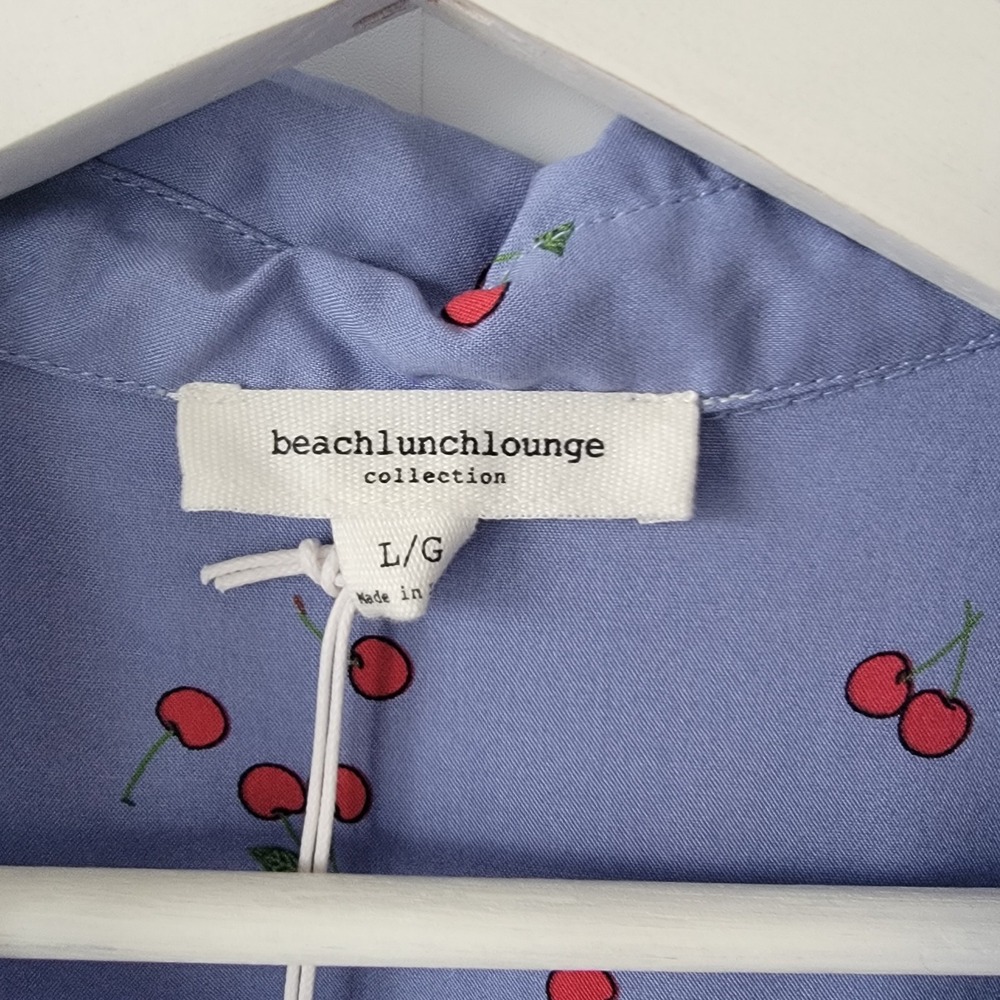 beach lunch lounge women's cherry print top sz L Cottagecore Soft Girl Summer - Picture 7 of 8